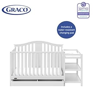 Graco solano 4 in 1 convertible crib and changer with drawer whitecrib and changing table combo with drawer includes changing pad converts to toddler bed daybed and full size bed  urban country home decor