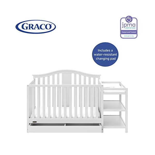 Graco solano 4 in 1 convertible crib and changer with drawer whitecrib and changing table combo with drawer includes changing pad converts to toddler bed daybed and full size bed  urban country home decor