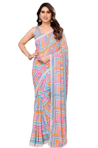 Image of Panzora Women's Georgette Printed Ready To Wear One Minute Saree With Unstitched Blouse Piece