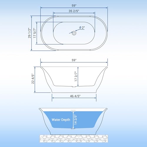 Image of 59 Inch Acrylic Freestanding BathTub, Oval Soaking Tub - Extra Large Freestanding Bathtub for Modern Bathroom Remodel, Integrated Overflow, Glossy White Finish