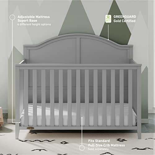 Graco Wilfred 5-In-1 Convertible Crib (Pebble Gray) – Greenguard Gold Certified, Converts To Toddler Bed And Full-Size Bed, Fits Standard Full-Size Crib Mattress, Adjustable Mattress Support Base #TOP1