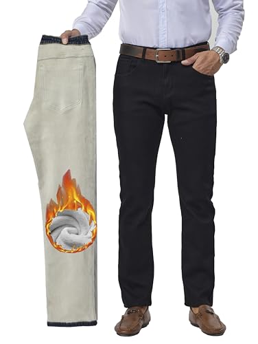 Fakanhui Men's Fleece Lined Jeans Winter Thermal Flannel Lined Jean Business Casual Dress Work Denim Jean