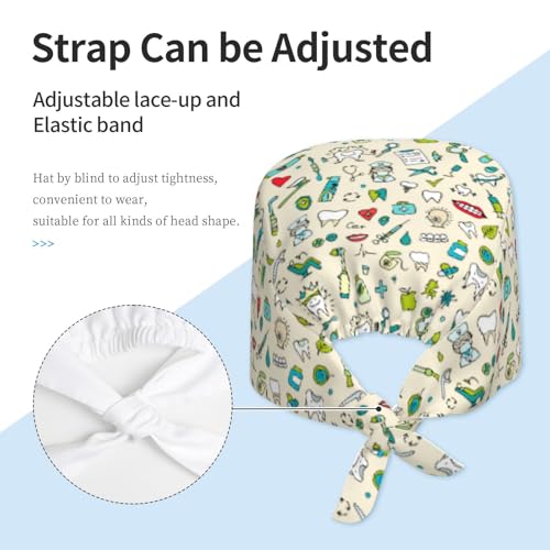 Image of Surgical Caps Men Women, Scrub Cap with Sweatband Adjustable | Tie Back Nurse Cap, Nursing Breathable Working Hat, Scrub Cap, Medical Hats