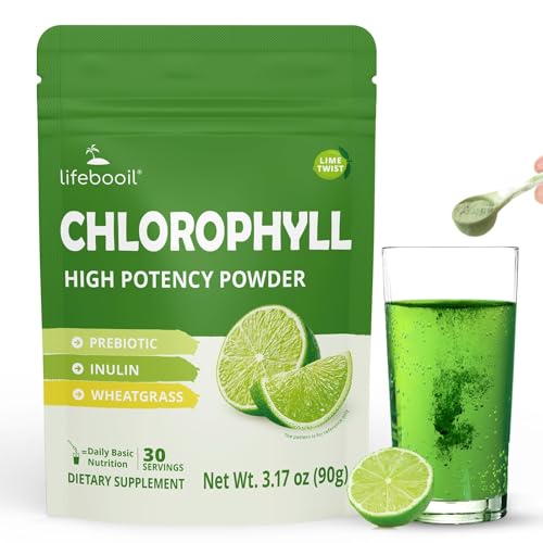 Lifebooil Chlorophyll Powder 120mg Clorofila for Drinking Supports Alkalization Gut Health & Clean Energy 30 Servings (Lime Twist)