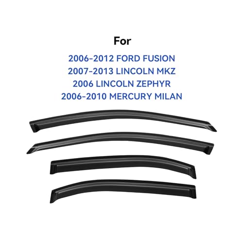 Image of Window Visors Rain Guards Shield for 2006-2012 Ford Fusion, Out-Channel Window Vent Wind Deflectors Visors Shades for 2007-2013 Lincoln MKZ, 2006-2010 Mercury Milan, 2006 Lincoln Zephyr