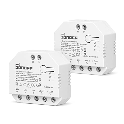 Interrupteur Volet Roulant Connecté, SONOFF DUALR3 2 Gang 2 Way Interrupteur Connecté WiFi Smart Switch avec Surveillance de l'Energie, Moteur mode, Compatible avec Alexa/Google Home/Siri, (2-Pack)