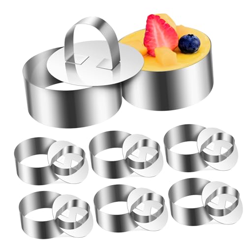 Kichvoe Circle Stencil 8 Sets Round Cake Ring Mold Stainless Steel Dessert Mousse Molds with Pusher Lifter Cooking Rings Tuna Tartare Molds Food Rings Baking Ring Mold for Mousse Cake Cake Mold