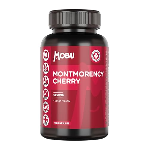 Montmorency Cherry Capsules 6500mg - 180 Tart Cherry Capsules - 3 Months Supply - Vegan-Friendly Non GMO - 2 Capsules a Day - for Men & Women MOBU UK