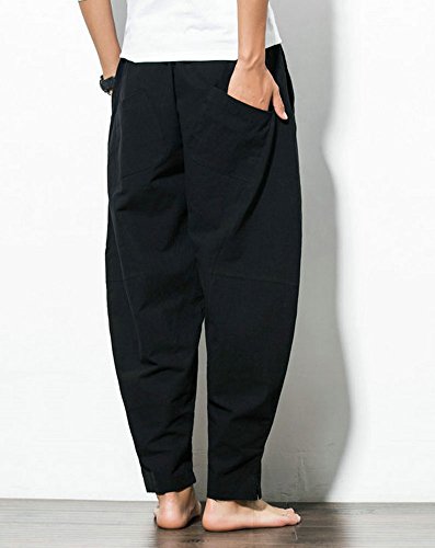 Banana Bucket Men’s Casual Baggy Pants Drawstring Cotton Loose Harem Pants3