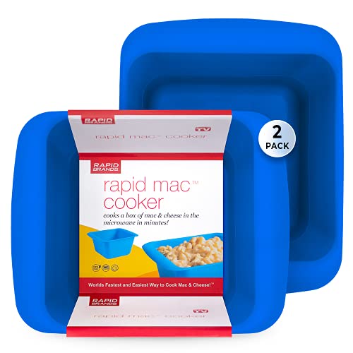 Rapid Brands Mac Cooker | Microwave Macaroni & Cheese in 5 Minutes | Perfect for Dorm, Small Kitchen or Office | Dishwasher Safe, Microwaveable, BPA-Free | Blue, 2 Pack