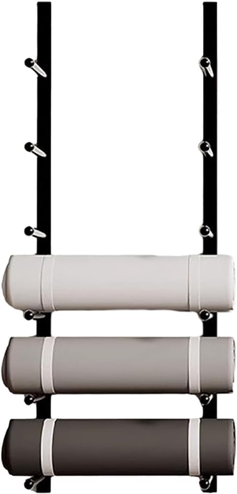 Estante de almacenamiento de pared para esterilla de yoga, organizador de pared para accesorios de fitness en el hogar, ideal para correas de yoga, alfombrillas de pilates y rodillos de espuma