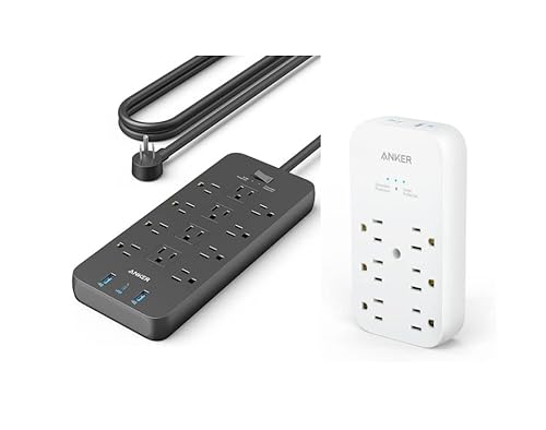 Anker Power Strip Surge Protector (2100J) & Anker Outlet Extender and USB Wall Charger, 6 Outlets and 2 USB Ports