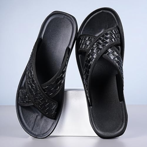 Men'S Pu Flat Sandals Comfortable Round Open Toe Breathable Slip-On Summer Slippers Casual Non-Slip Work Beach Sandals4