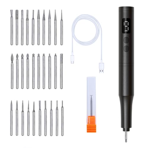 Wireless Electric Engraving Pen for Glass & Metal - Precision Engraver Tool for DIY Jewelry Crafts Surface Etching With diamond grinding head and K-tip (Compatible with Multiple Materials) (Black)