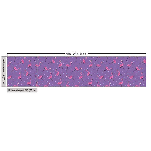 Image of Ambesonne Flamingo Fabric by The Yard, Polka Dotted Purple Background with Pink Exotic Birds Design Minimalist, Decorative Fabric for Upholstery and Home Accents, 3 Yards, Pale Blue Violet Pink