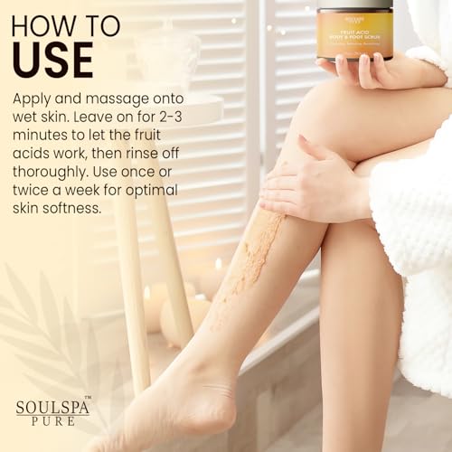SOULSPA PURE Fruit Acid Body & Foot Scrub - Refreshing Exfoliating Body Scrub for Radiant Skin, 10 oz