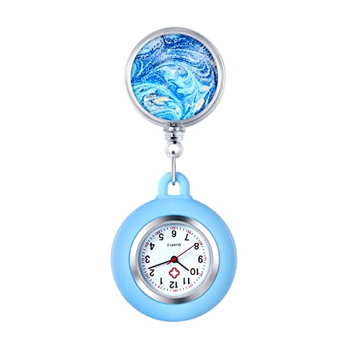 Aroncent Silicone Nurse Fob Watch: Retractable Waterproof Pocket Watch for Medical Professionals with Silicone Cover - Dolphin Pattern Quartz Timepiece - Blue