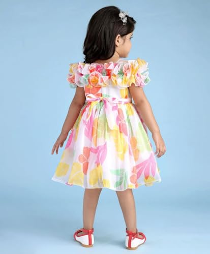 Image of Buy & Try Beautiful Off Shoulder Printed Georgette Birthday Dress for Baby Girls | Stylish Outfit for Kids | Comfortable & Trendy Off Shoulder Dress for Special Occasions