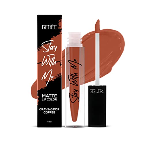 Image of RENEE Stay With Me Matte Liquid Lipstick, Long Lasting, Non Transfer, Water & Smudge Proof, Light Weight Liquid Lipstick, Craving for Coffee, 5ml