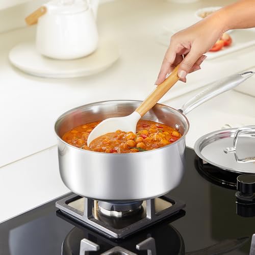 Image of Borosil Cookfresh Triply Stainless Steel Straight Shape Sauce Pan with Lid | SS304 Food Grade Steel, Dishwasher Safe | Compatible for Gas, Induction, Hot Plate, Halogen | 5 Years Warranty (20 cm)