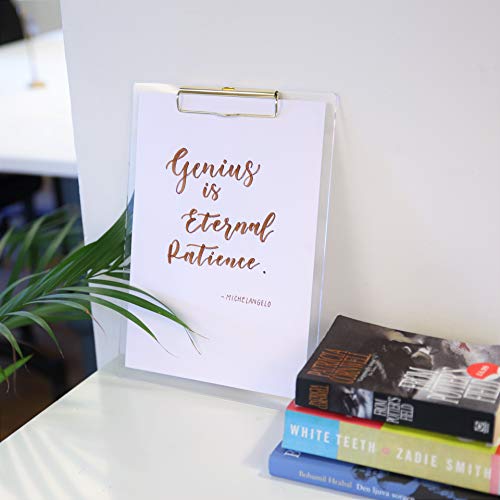 Uniqooo Thick Clear Acrylic Clipboard With Shiny Gold Finish Clip, Perfect For Modern Arts Lover, Fashion And Style Expert, Calligrapher, Office, Seminars, Workshops, Home School, Classroom And Event #TOP6
