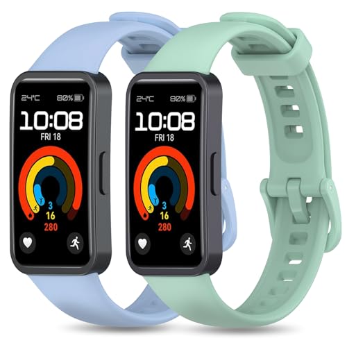 Xisair Paquete de 2 Correas de Silicona de Repuesto Compatibles con Huawei Band 8/9/10 Correa Deportivas, Accesorios para Relojes Inteligentes, Pulsera Transpirable, Suave y Cómoda