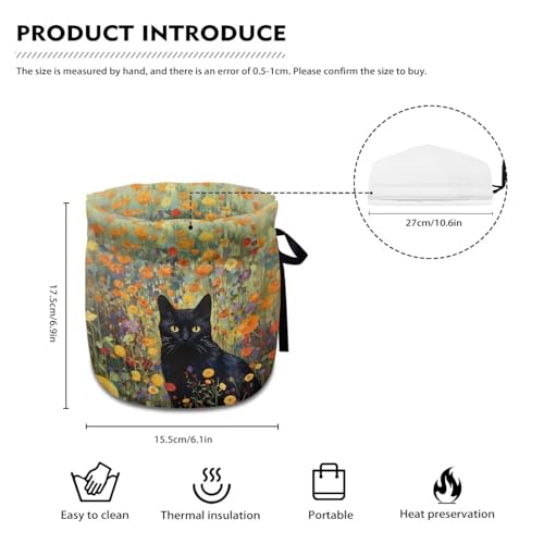 Image of Xoenoiee Black Cat Floral Print Tea Pot Cosy Cotton Tea Cozy for Teapots Dust Cover Insulated Kettle Cover Teapot Warmer for Home Kitchen Decorative Accessories