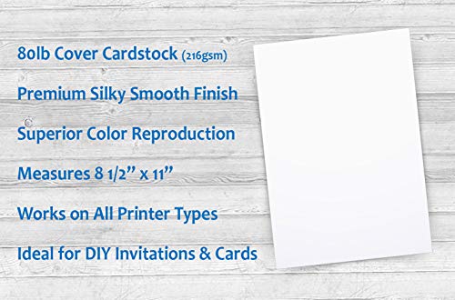 Printure Cardstock Paper - 8.5" X 11" White - Silky Smooth Finish - Thick, Heavy 80Lb Cover - For Inkjet/Laser Printers (50 Sheets) #TOP1