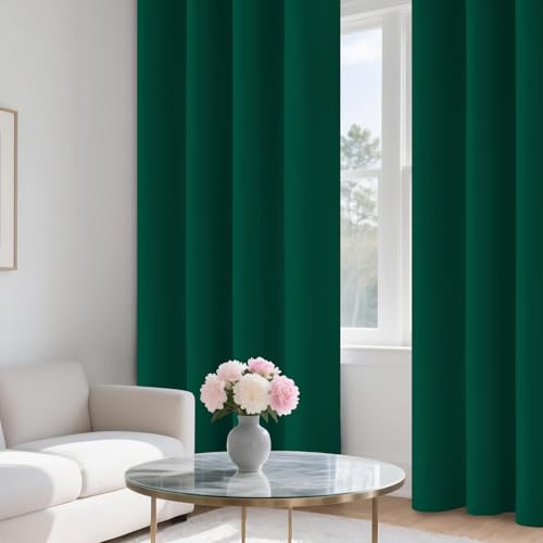 Image of COSVIYA 100% Dark Green Blackout Curtains for Kids Room 72 Inches Length