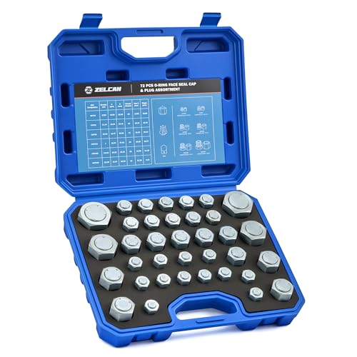 ZELCAN Hydraulic Hose Cap & Plug Kit, 72pc O-Ring Face Seal Plug and Cap Assortment Kit for Dash Size 4 6 8 10 12 16, Heavy-Duty Hydraulic Hose Fitting Kit for Industrial Pipe Tube Sealing