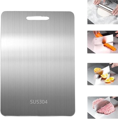 SkyJoy® Tabla de cortar de acero inoxidable.39 * 28 304 tabla de cortar de acero inoxidable de doble cara, libre de BPA, antimicrobiano, duradero (39 * 28cm)
