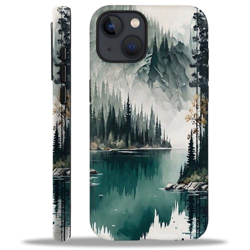 Coque iPhone 15 silicone soucle protection paysage forêt motif montagne pour fille homme