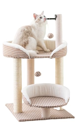Qztuory キャットタワー ミニ 小型 低め スリム 猫タワー 据え置き 天然サイザル麻 麻紐爪とぎポール 爪研ぎ コンパクト 省スペース 猫のおもちゃ おしゃれ インテリア 可愛い 人気 おもちゃ付き スタイル1 登り降りやすい 多頭飼い 見晴台 (