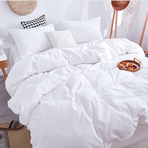 Image of KAREVER White Fluffy Comforter Full Size Women Soft Bedding Set Men Durable 3 Pieces White Blanket Set 1 Full Comforter (80x90 inches) 2 Pillowcases (20x26 inches)