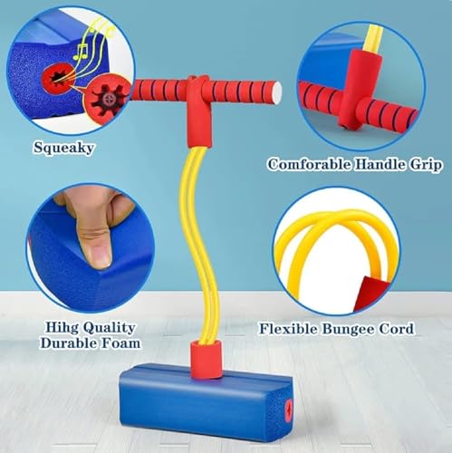 Image of CRIYALE Pogo Stick Toys for Boys Girls, Indoor & Outdoor Bouncing Jumper for Toddlers Age 3 and Up Garden Toys, Safe & Durable Foam Bungee Jumping Stick Makes Squeaky Sounds Improves Balance (Blue)