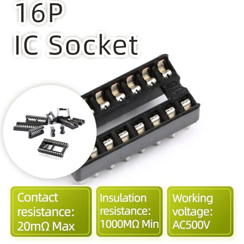 JESSINIE 10Pcs 16P IC Socket DIP Integrated Circuit IC Sockets Adaptor Solder Type 2.54mm Pitch Dual Row 16 Flat Pin