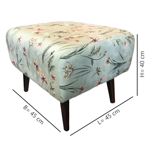 Image of The Artage Puffy Stool for Living Room Sitting Printed Premium Foam Cushioned Pouffe Ottoman for Foot Rest Stool for Home Decor Furniture with 4 Wooden Legs (Floral) (Floral Green)