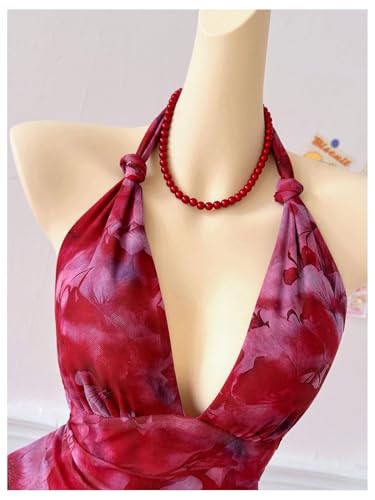 Verdusa Mesh Dress for Women Y2k Floral Backless Halter Short Dress Ruffle Asymmetrical Slim Fit Mini Dresses4