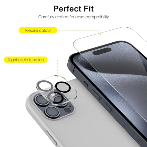 SPARIN für iPhone 15 Pro Max Panzer Schutz Glas, 3+3 Stück Schutzfolie und Kameraschutz mit Rahmen Installationshilfe, 9H Härte Folie, HD Displayschutz 4