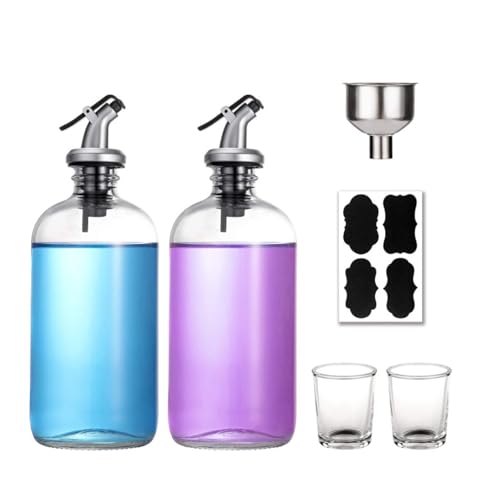 Dispensador de enjuague bucal, botella de agua bucal de 16 oz con boquillas de acero inoxidable, 2 vasos y etiquetas, botellas recargables para platos de baño