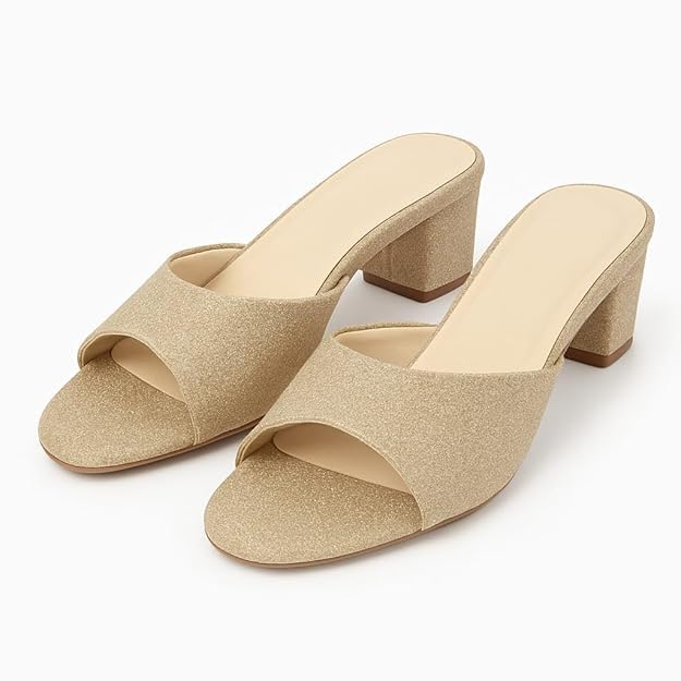 Image of Women's Block Heel Sandals - Open Toe Slip-On Dress Heels for Wedding & Party, Cushioned Comfort Insole, Stylish Synthetic Leather