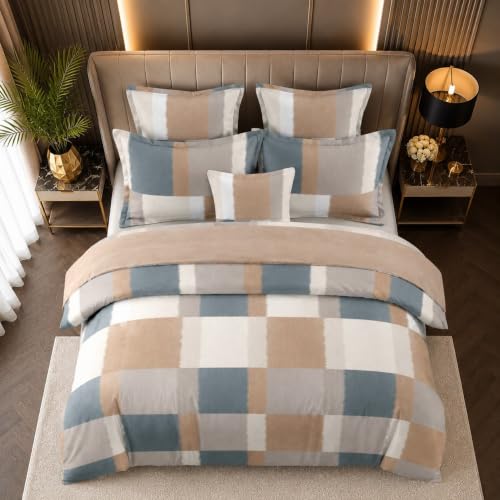 Image of Modern Checkered Double Bedsheet with 2 Matching Pillow Covers Soft Breathable Printed Bed Sheet Plaid Pattern Bedding Set for Bedroom Home Hotel Everyday Use (60 * 90)