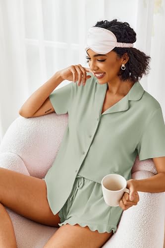 Image of Ekouaer Pajamas Set for Women Short Sleeve Sleepwear Button Down Pjs Lounge Sets Soft Nightwear