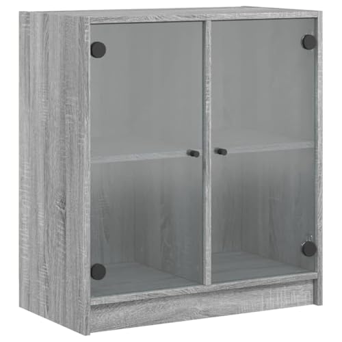 vidaXL Side Cabinet with Transparent Glass Doors, Gray Sonoma Engineered Wood, Display Storage, 68x37x75.5 cm for Living Room