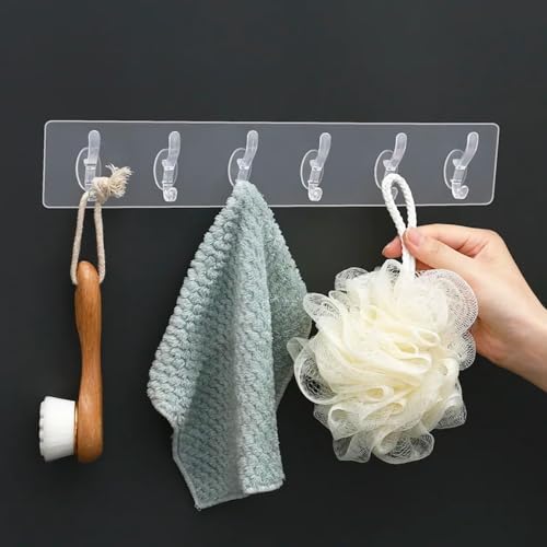 Image of Zulaxy Wall Hanger Hooks for Hanging Clothes Home Kitchen Office Bathroom Bedroom Door, 2 Pack Self Adhesive Strong Hanger Hooks (6 Hooks Hanger, Transparent)
