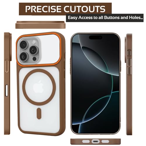 Image of AIBEX Magnetic Compatible Shockproof Case for iPhone 15 Pro max - Slim Protective Back Cover with Camera Lens Protection, Strong Magnetic Support, Anti-Slip Grip, Military Drop Protection (Brown)