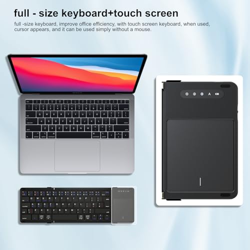 Echaar Bluetooth Keyboard Foldable with Touchpad, Connect Four Devices, Bluetooth + USB Cable Connection, QWERTZ German with Trackpad, for iOS, Android, Windows, Laptop, PC, Tablet