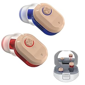 Rechargeable Hearing Aid with Nano Charging Case – Mini Sound Amplifier Earplugs for Adults and Seniors, with Noise Cancellation.