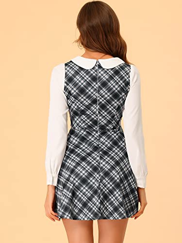 Image of Allegra K Women's Peter Pan Collar Contrast Color Button Decor A-Line Preppy Plaid Mini Dress Small Black