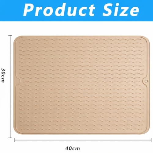 Image of HOMETHREADS Silicone Dish Drying Mat, Silicone Draining Board Mat, Silicone Dish Draining Mats, Kitchen Sink Dish Drainer Mat Racks for Kitchen Counter Protector, (40x30cm Beige)